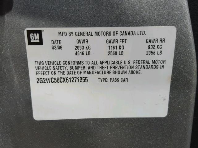 2G2WC58CX61271355 - 2006 PONTIAC GRAND PRIX Сріблястий фото 10