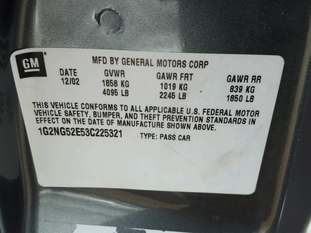 1G2NG52E53C225321 - 2003 PONTIAC GRAND AM S Boz foto 10