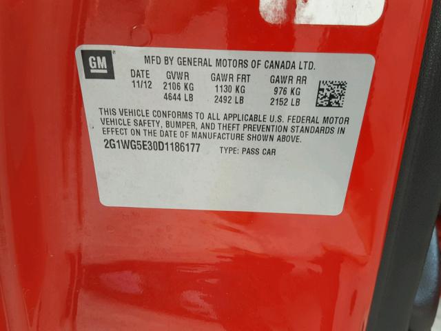 2G1WG5E30D1186177 - 2013 CHEVROLET IMPALA LT RED photo 10