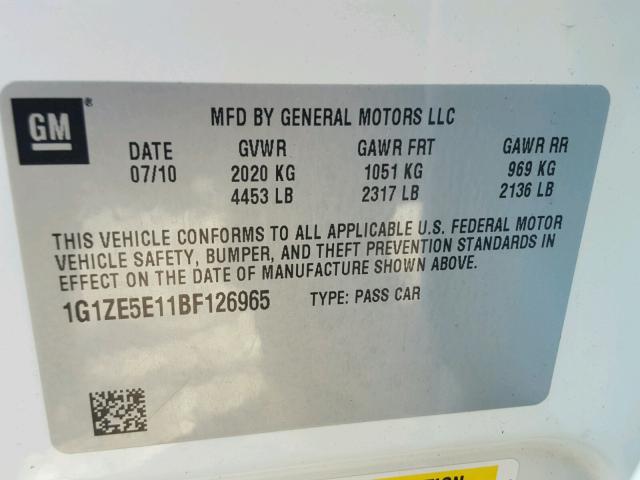 1G1ZE5E11BF126965 - 2011 CHEVROLET MALIBU LTZ 白色 照片 10