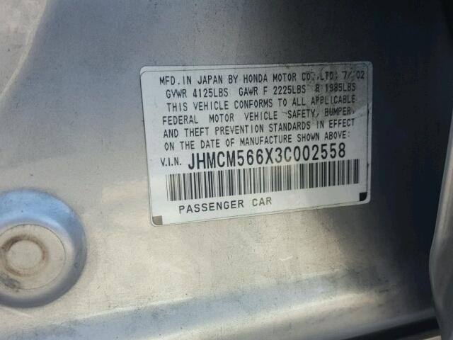 JHMCM566X3C002558 - 2003 HONDA ACCORD EX SILVER photo 10