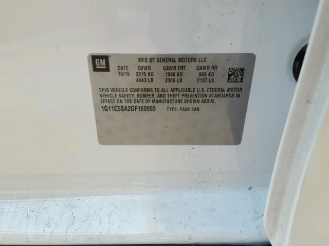 1G11C5SA2GF160993 - 2016 CHEVROLET MALIBU LIM 白色 照片 10