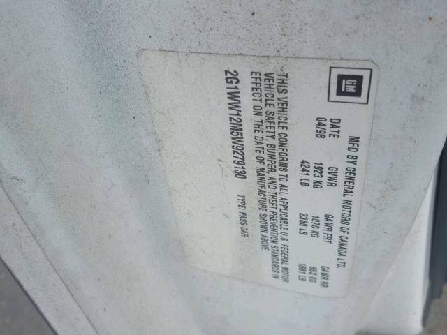 2G1WW12M5W9279130 - 1998 CHEVROLET MONTE CARL შავი ფოტო 10