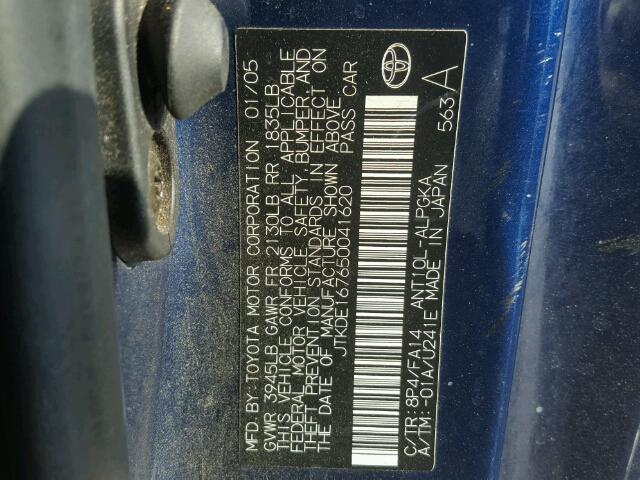 JTKDE167650041620 - 2005 TOYOTA SCION TC 蓝色 照片 10