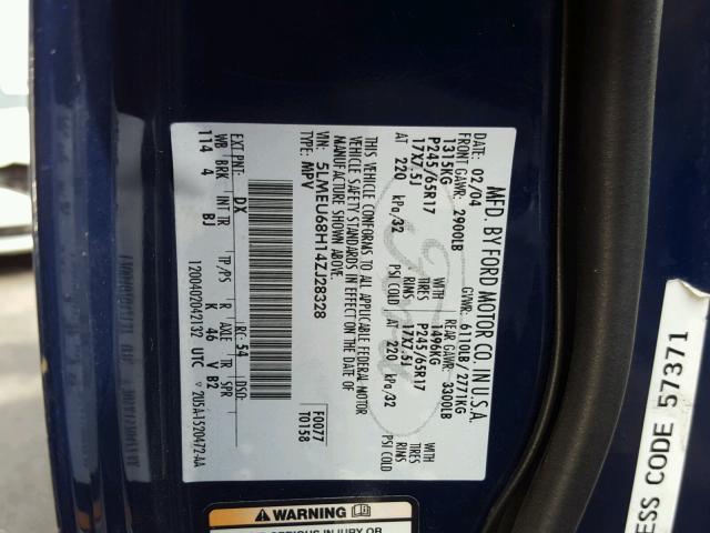 5LMEU68H14ZJ28328 - 2004 LINCOLN AVIATOR 蓝色 照片 10