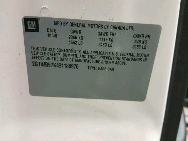 2G1WB57K491188976 - 2009 CHEVROLET IMPALA LS WHITE photo 10