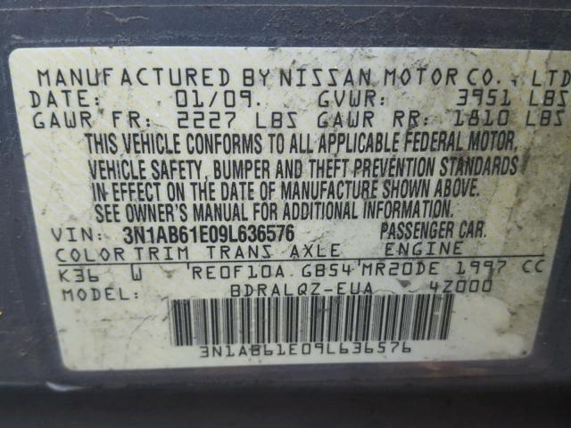 3N1AB61E09L636576 - 2009 NISSAN SENTRA 2.0 GRAY photo 10