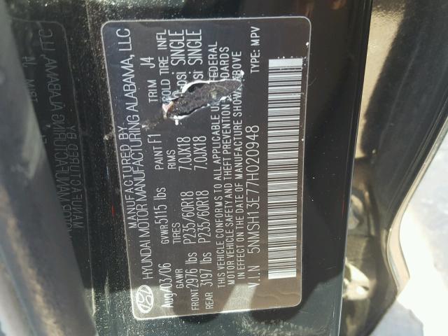 5NMSH13E77H020948 - 2007 HYUNDAI SANTA FE S BLACK photo 10