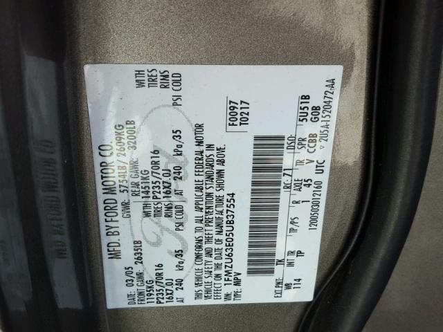 1FMZU63E05UB37554 - 2005 FORD EXPLORER X BROWN photo 10