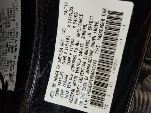 1HGCR3F88DA040040 - 2013 HONDA ACCORD EXL BLACK photo 10