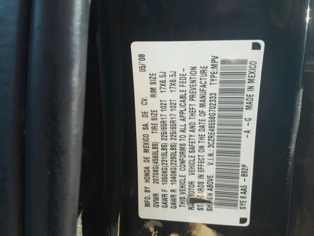 3CZRE48558G702333 - 2008 HONDA CR-V EX BLACK photo 10