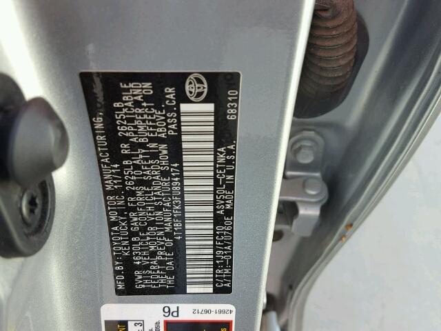 4T1BF1FK3FU894174 - 2015 TOYOTA CAMRY LE 银色 照片 10