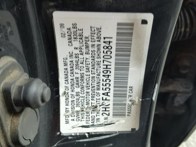 2HGFA55549H705841 - 2009 HONDA CIVIC SI BLACK photo 10