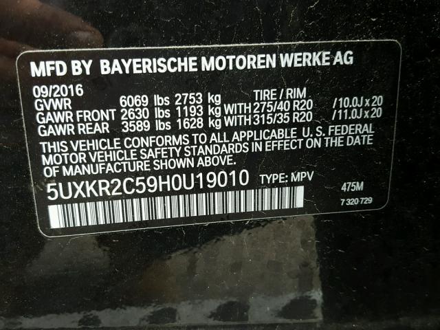 5UXKR2C59H0U19010 - 2017 BMW X5 SDRIVE3 BLACK photo 10