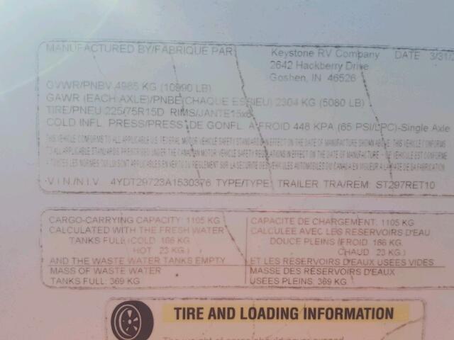 4YDT29723A1530376 - 2010 KEYSTONE SPRINGER 白色 照片 10