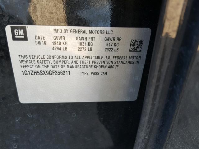 1G1ZH5SX9GF356311 - 2016 CHEVROLET MALIBU PRE BLACK photo 10