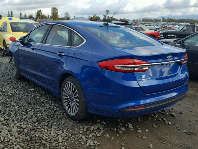 3FA6P0HD3HR330178 - 2017 FORD FUSION SE BLUE photo 3