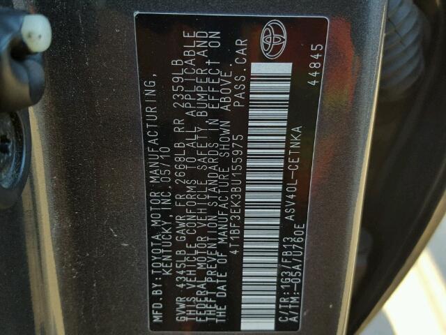 4T1BF3EK3BU155975 - 2011 TOYOTA CAMRY BASE GRAY photo 10