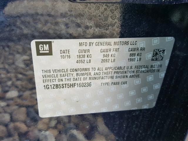 1G1ZB5ST5HF160236 - 2017 CHEVROLET MALIBU LS Mavi foto 10