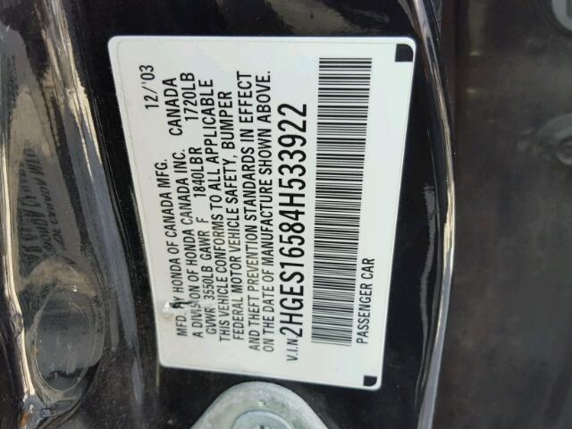 2HGES16584H533922 - 2004 HONDA CIVIC LX BLACK photo 10