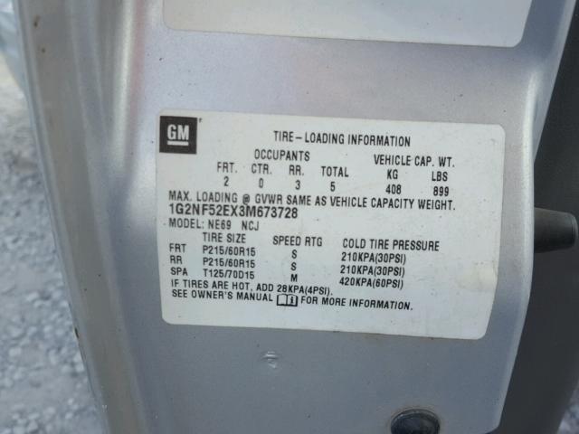 1G2NF52EX3M673728 - 2003 PONTIAC GRAND AM S SILVER photo 10