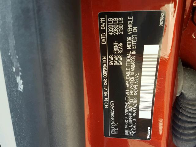 YV1672MS4B2549974 - 2011 VOLVO S40 T5 RED photo 10