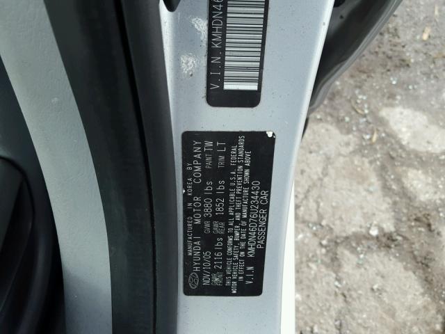 KMHDN46D76U234430 - 2006 HYUNDAI ELANTRA SILVER photo 10