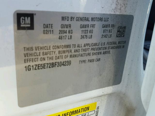 1G1ZE5E72BF304239 - 2011 CHEVROLET MALIBU LTZ 白色 照片 10