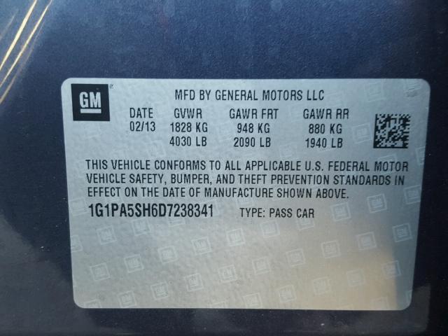 1G1PA5SH6D7238341 - 2013 CHEVROLET CRUZE LS BLUE photo 10