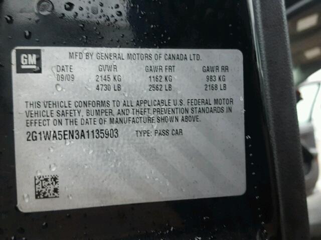 2G1WA5EN3A1135903 - 2010 CHEVROLET IMPALA LS BLACK photo 10