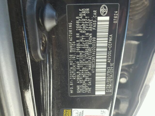 4T1BE32K14U320299 - 2004 TOYOTA CAMRY LE BLACK photo 10