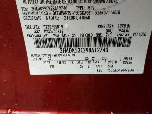 2FMDK53C29BA12740 - 2009 FORD FLEX LIMIT RED photo 10