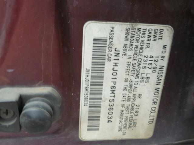 JN1HJ01P6MT536034 - 1991 NISSAN MAXIMA BURGUNDY photo 10