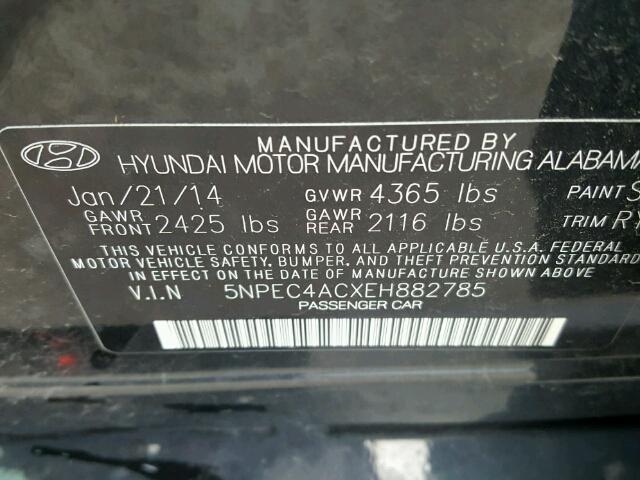 5NPEC4ACXEH882785 - 2014 HYUNDAI SONATA SE BLACK photo 10