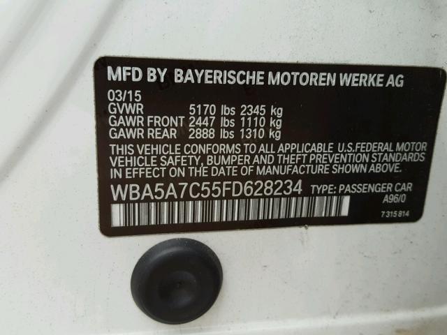 WBA5A7C55FD628234 - 2015 BMW 528 XI WHITE photo 10