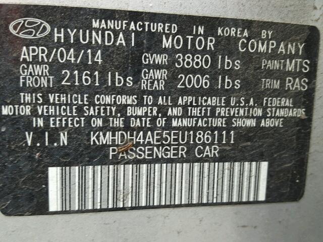 KMHDH4AE5EU186111 - 2014 HYUNDAI ELANTRA SE SILVER photo 10