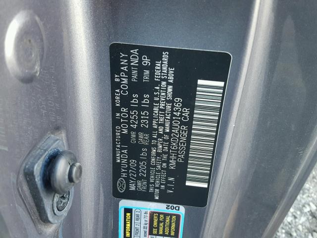 KMHHT6KD2AU014369 - 2010 HYUNDAI GENESIS GRAY photo 10