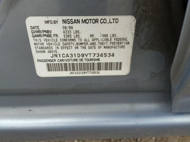 JN1CA31D9YT734534 - 2000 NISSAN MAXIMA BLUE photo 10