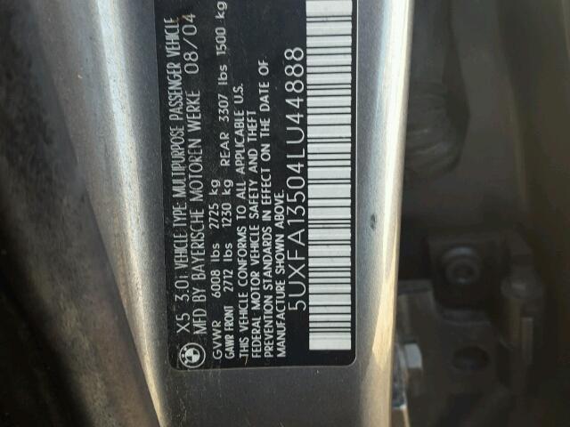 5UXFA13504LU44888 - 2004 BMW X5 3.0I SILVER photo 10