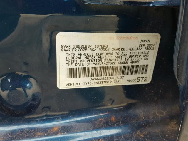 JA3AJ26E95U014137 - 2005 MITSUBISHI LANCER ES BLUE photo 10