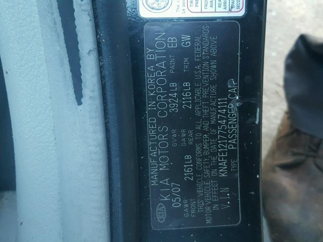 KNAFE121775474111 - 2007 KIA SPECTRA EX BLACK photo 10