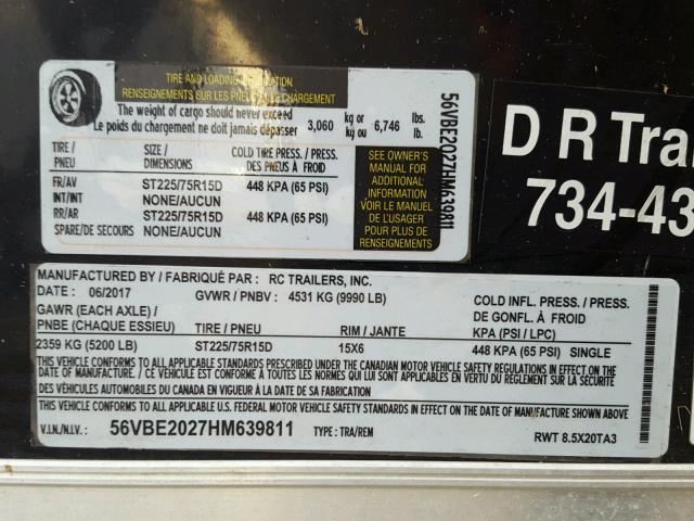 56VBE2027HM639811 - 2017 RC TRAILER BLACK photo 10