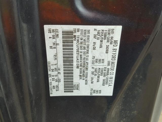 1FMCU70E31UA51598 - 2001 FORD EXPLORER S BLUE photo 10