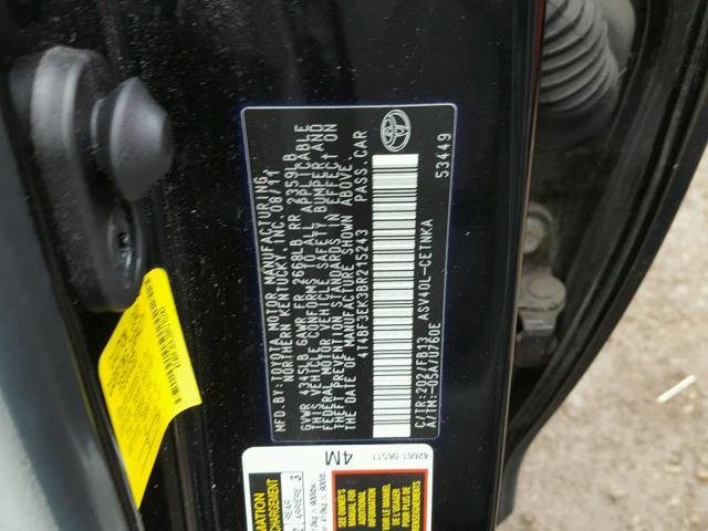 4T4BF3EK3BR215243 - 2011 TOYOTA CAMRY BASE BLACK photo 10