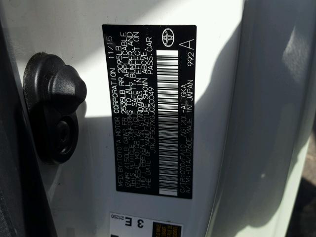 JTKJF5C7XGJ020049 - 2016 TOYOTA SCION TC 白色 照片 10