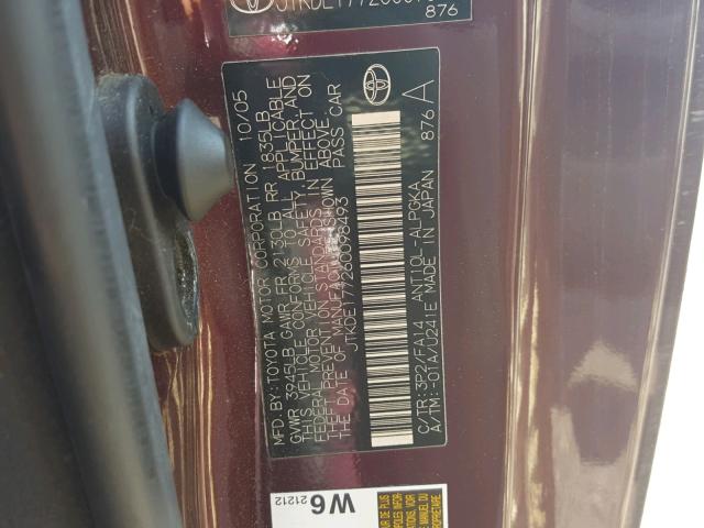 JTKDE177260098493 - 2006 TOYOTA SCION TC 勃艮第红 照片 10