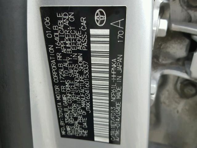 JTKKT624160153037 - 2006 TOYOTA SCION XA SILVER photo 10