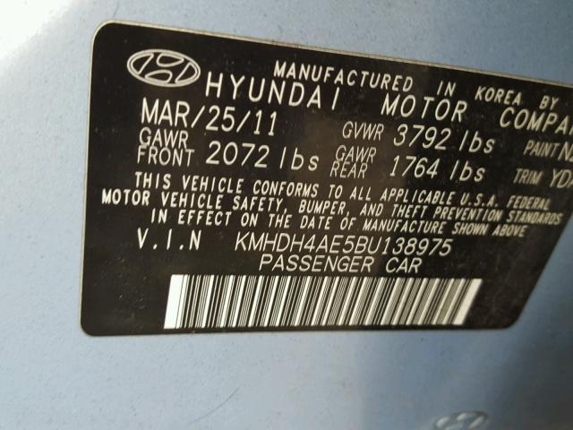 KMHDH4AE5BU138975 - 2011 HYUNDAI ELANTRA GL BLUE photo 10