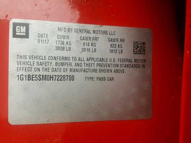 1G1BE5SM0H7228700 - 2017 CHEVROLET CRUZE LT RED photo 10