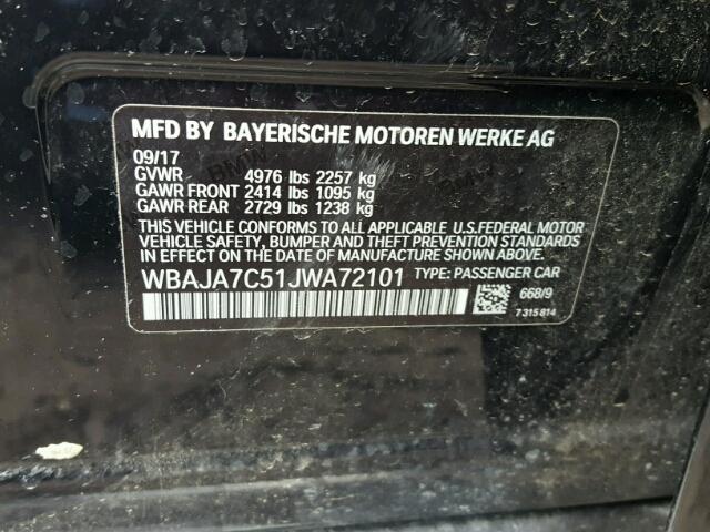 WBAJA7C51JWA72101 - 2018 BMW 530 XI BLACK photo 10